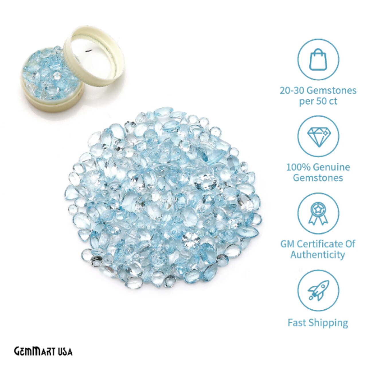 50 Carats Mixed Gems Natural Loose Gemstones | 100% Natural Loose Gemstones bulk| Grade A+ (natural inclusions) |Hand Cut and Polished | 20-30 pieces Gemstone Wholesale Lot by GM GemMartUSA